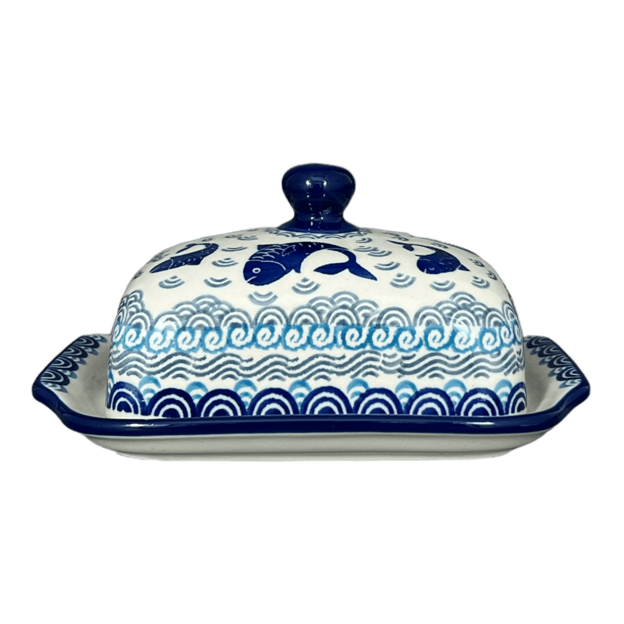 Butter Dish, 7" x 5.5" in "Koi Pond" by Ceramika Artystyczna | A295-2372X