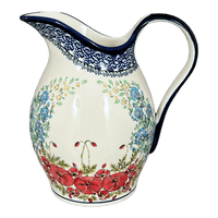 A picture of a Polish Pottery Zaklady 1.7 Liter Fancy Pitcher (Floral Crescent) | Y1160-ART237 as shown at PolishPotteryOutlet.com/products/1-7-liter-fancy-pitcher-floral-crescent-y1160-art237