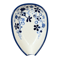 A picture of a Polish Pottery Spoon Rest, Small, 3.5" in "Whimsy Blues" by Manufaktura | P093S-GZ48 as shown at PolishPotteryOutlet.com/products/small-spoon-rest-whimsy-blues-p093s-gz48