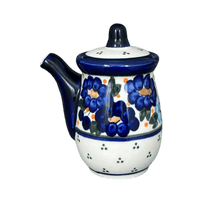 A picture of a Polish Pottery Zaklady Soy Sauce Pitcher (Garden Party Blues) | Y1947-DU50 as shown at PolishPotteryOutlet.com/products/soy-sauce-pitcher-garden-party-blues-y1947-du50