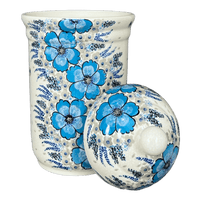 A picture of a Polish Pottery Container, 2 Liter in "Something Blue" by Zaklady | Y1244-ART374 as shown at PolishPotteryOutlet.com/products/2-liter-container-something-blue-y1244-art374