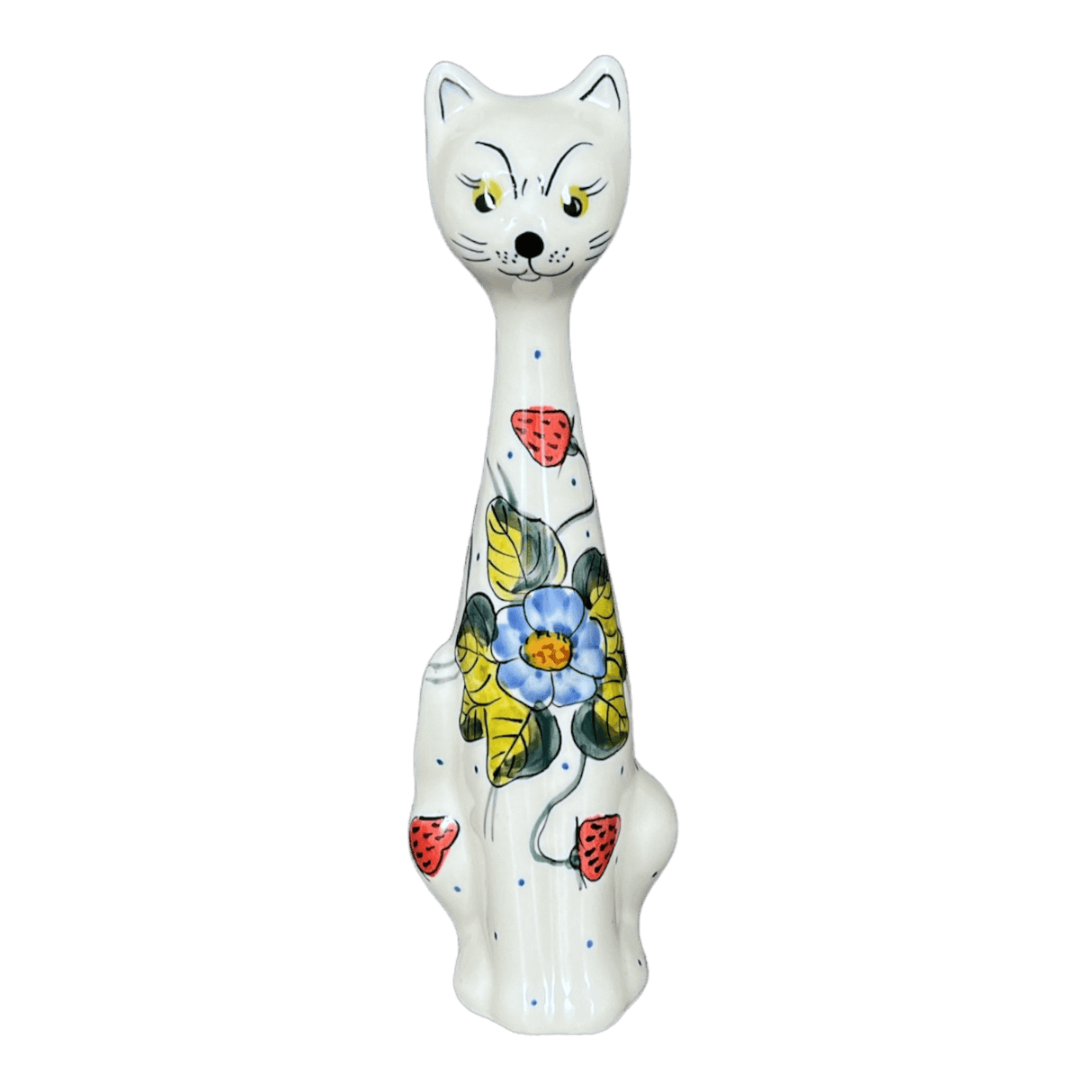 Figurine, Tall Cat, 9.5", WR (WR40C) in "Strawberries & Blossoms" by W.R. Ceramika | WR40C-WR2