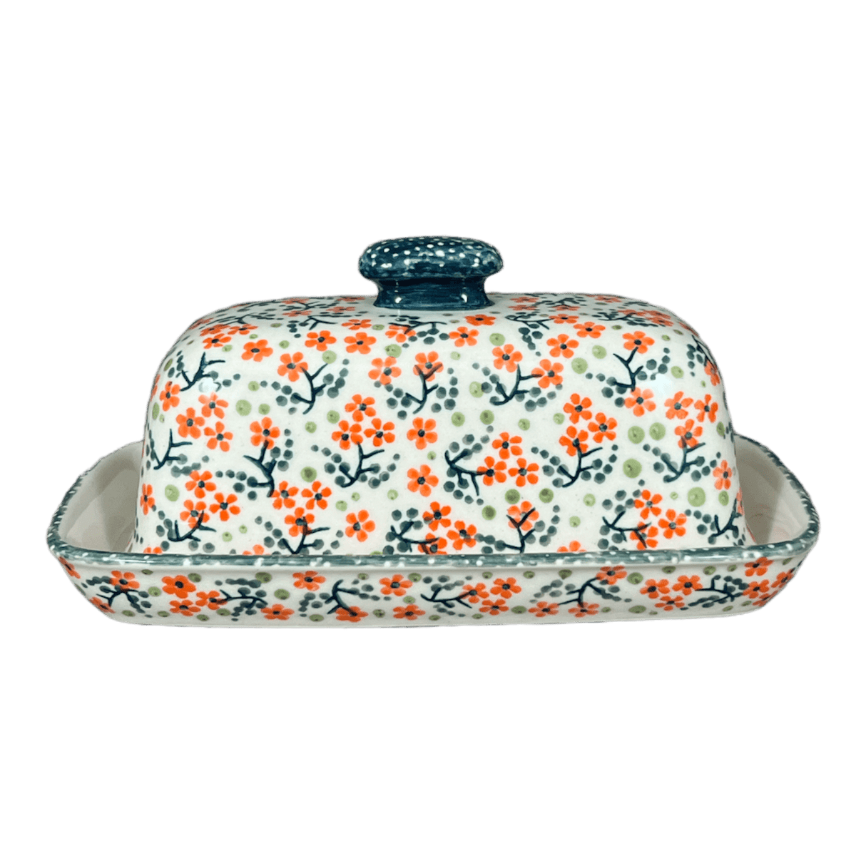 Butter Dish, American, 4" x 7.5" in "Peach Blossoms" by Manufaktura | M074S-AS46