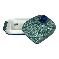 A picture of a Polish Pottery Butter Dish, 7" x 5.5" in "Pride of Ireland" by Ceramika Artystyczna | A295-2461X as shown at PolishPotteryOutlet.com/products/c-a-butter-dish-pride-of-ireland-a295-2461x