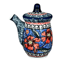 A picture of a Polish Pottery Zaklady Soy Sauce Pitcher (Exotic Reds) | Y1947-ART150 as shown at PolishPotteryOutlet.com/products/soy-sauce-pitcher-exotic-reds-y1947-art150