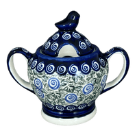 A picture of a Polish Pottery Zaklady Bird Sugar Bowl (Spring Swirl) | Y1234-A1073A as shown at PolishPotteryOutlet.com/products/bird-sugar-bowl-spring-swirl-y1234-a1073a