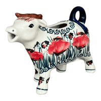 A picture of a Polish Pottery Cow Creamer (Poppy Paradise) | D081S-PD01 as shown at PolishPotteryOutlet.com/products/4-oz-cow-creamer-poppy-paradise-d081s-pd01