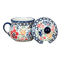 A picture of a Polish Pottery 3.5" Traditional Sugar Bowl (Full Bloom) | C015S-EO34 as shown at PolishPotteryOutlet.com/products/3-5-traditional-sugar-bowl-full-bloom-c015s-eo34