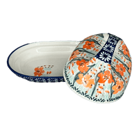 A picture of a Polish Pottery Fancy Butter Dish (Sun-Kissed Garden) | M077S-GM15 as shown at PolishPotteryOutlet.com/products/fancy-butter-dish-sun-kissed-garden-m077s-gm15