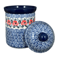 A picture of a Polish Pottery Canister, 1 Liter in "Rosie's Garden" by Ceramika Artystyczna | A491-1490X as shown at PolishPotteryOutlet.com/products/1-liter-canister-rosies-garden-a491-1490x