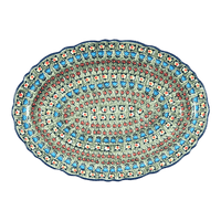 A picture of a Polish Pottery Large Scalloped Oval Platter (Amsterdam) | P165S-LK as shown at PolishPotteryOutlet.com/products/16-75-x-12-25-large-scalloped-oval-platter-amsterdam-p165s-lk