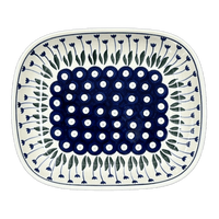 A picture of a Polish Pottery Baker, Rectangular, 7.5" x 9" in "Tulip Dot" by Ceramika Artystyczna  | A159-377Z as shown at PolishPotteryOutlet.com/products/c-a-7-5-x-9-baker-tulip-dot-a159-377z