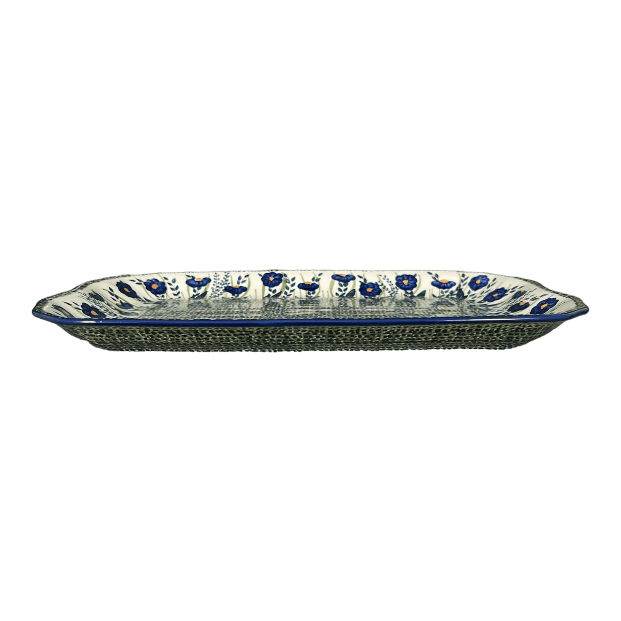 Platter, Rectangular, 11.5" x 17" in "Bouncing Blue Blossoms" by Manufaktura | P158U-IM03