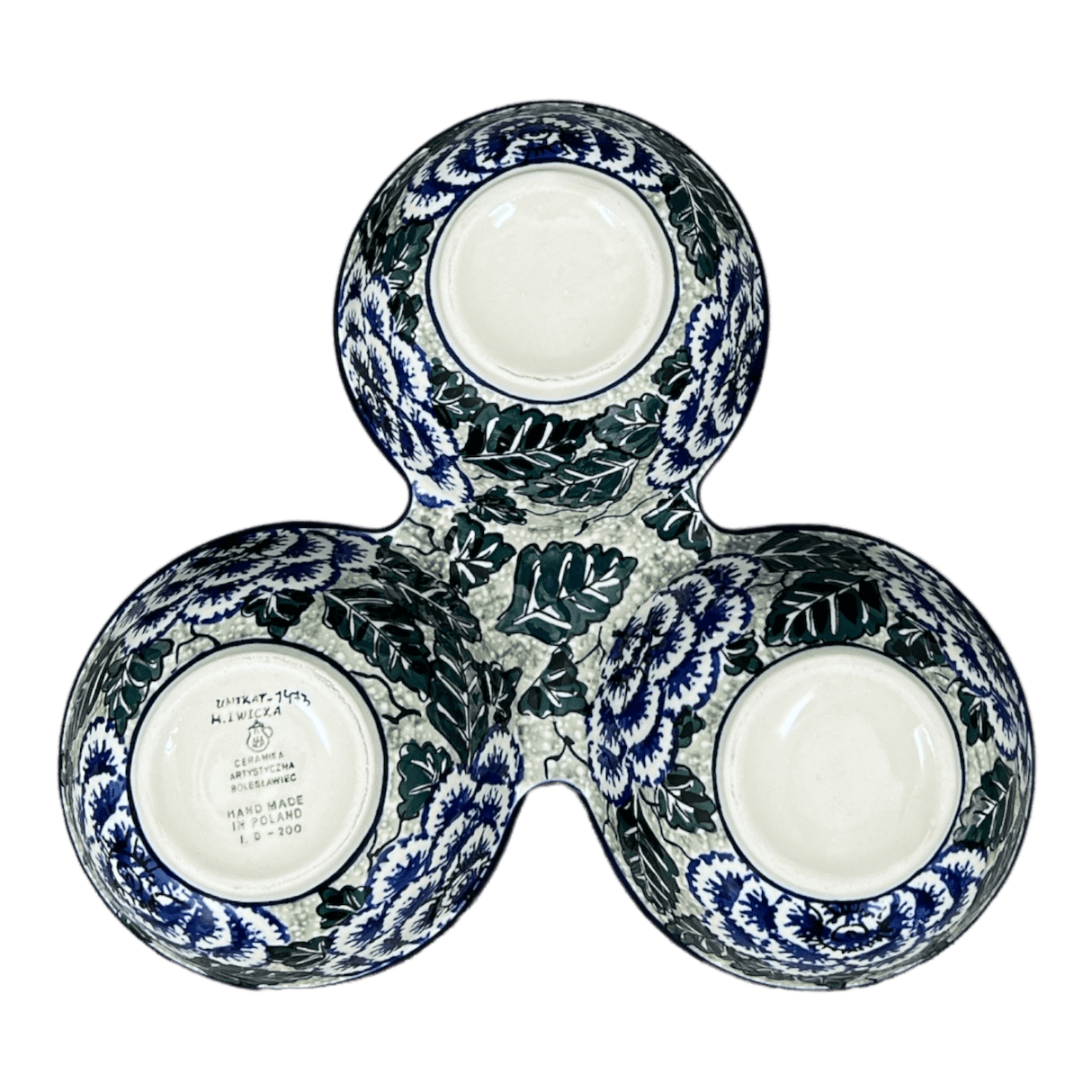 Bowl, Round, 3-Bowl, Divided Server in "Blue Dahlia" by Ceramika Artystyczna | AB34-U1473