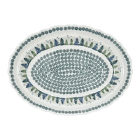 A picture of a Polish Pottery Large Scalloped Oval Platter (Pine Forest) | P165S-PS29 as shown at PolishPotteryOutlet.com/products/large-scalloped-oval-platter-pine-forest-p165s-ps29
