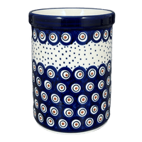 A picture of a Polish Pottery Utensil Holder (Peacock Dot) | P082U-54K as shown at PolishPotteryOutlet.com/products/7-utensil-holder-wine-chiller-peacock-dot-p082u-54k
