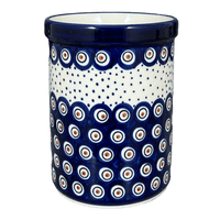 A picture of a Polish Pottery Utensil Holder, 7" in "Peacock Dot" by Manufaktura | P082U-54K as shown at PolishPotteryOutlet.com/products/7-utensil-holder-wine-chiller-peacock-dot-p082u-54k