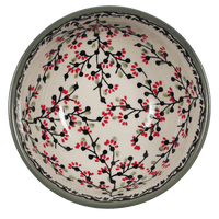 A picture of a Polish Pottery Bowl, Round, 6" in "Cherry Blossoms - Solid Rim" by Manufaktura | M089S-DPGJA as shown at PolishPotteryOutlet.com/products/6-bowl-cherry-blossoms-solid-rim-m089s-dpgja