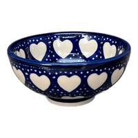 A picture of a Polish Pottery Dipping Bowl (Sea of Hearts) | M153T-SEA as shown at PolishPotteryOutlet.com/products/4-25-dipping-bowl-sea-of-hearts-m153t-sea