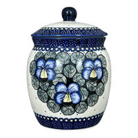 A picture of a Polish Pottery Canister, 2 Liter in "Pansies" by Manufaktura | P074S-JZB as shown at PolishPotteryOutlet.com/products/2-liter-canister-pansies-p074s-jzb