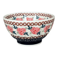 A picture of a Polish Pottery Bowl, Round, Fancy, 5.5" in "Parade of Roses" by Manufaktura | C018T-MCR1 as shown at PolishPotteryOutlet.com/products/5-5-fancy-bowl-parade-of-roses-c018t-mcr1