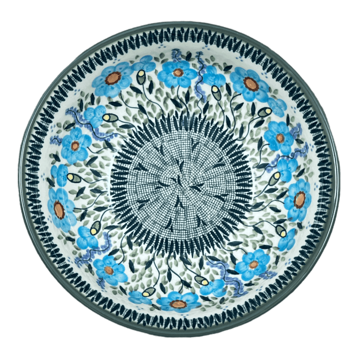 Bowl, Round, 8.5" in "Baby Blue Blossoms - Solid Rim" by Manufaktura | M135S-JS49A