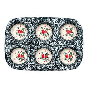 Polish Pottery Muffin Pan (Evergreen Bells) | F093U-PZDG Additional Image at PolishPotteryOutlet.com