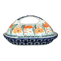 A picture of a Polish Pottery Fancy Butter Dish (Sun-Kissed Garden) | M077S-GM15 as shown at PolishPotteryOutlet.com/products/fancy-butter-dish-sun-kissed-garden-m077s-gm15