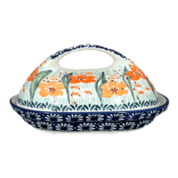 A picture of a Polish Pottery Butter Dish, Fancy, 5" x 7" in "Sun-Kissed Garden" by Manufaktura | M077S-GM15 as shown at PolishPotteryOutlet.com/products/fancy-butter-dish-sun-kissed-garden-m077s-gm15