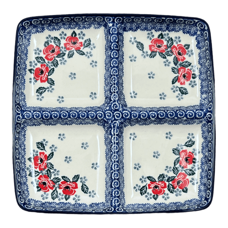 Divided Square Dish, 9.75" in "Rosie's Garden" by Ceramika Artystyczna | AB40-1490X