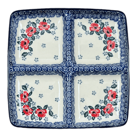 Polish Pottery Divided Square Dish, 9.75" in "Rosie's Garden" by Ceramika Artystyczna | AB40-1490X Additional Image at PolishPotteryOutlet.com