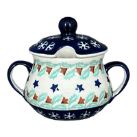 A picture of a Polish Pottery 3.5" Traditional Sugar Bowl (Starry Wreath) | C015T-PZG as shown at PolishPotteryOutlet.com/products/3-5-the-traditional-sugar-bowl-starry-wreath-c015t-pzg