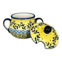 A picture of a Polish Pottery 3.5" Traditional Sugar Bowl (Sunnyside Up) | C015S-GAJ as shown at PolishPotteryOutlet.com/products/3-5-the-traditional-sugar-bowl-sunnyside-up-c015s-gaj
