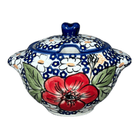 A picture of a Polish Pottery 3" Sugar Bowl (Poppies & Posies) | C003S-IM02 as shown at PolishPotteryOutlet.com/products/3-sugar-bowl-poppies-posies-c003s-im02