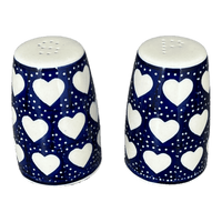 A picture of a Polish Pottery 3.75" Salt and Pepper (Sea of Hearts) | S086T-SEA as shown at PolishPotteryOutlet.com/products/3-75-salt-and-pepper-sea-of-hearts-s086t-sea