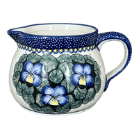 A picture of a Polish Pottery 1.5 Liter Pitcher (Pansies) | D043S-JZB as shown at PolishPotteryOutlet.com/products/1-5-l-wide-mouth-pitcher-pansies-d043s-jzb