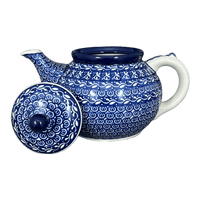 A picture of a Polish Pottery Teapot, 40 oz in "Wavy Blues" by Ceramika Artystyczna | A060-905X as shown at PolishPotteryOutlet.com/products/c-a-40-oz-teapot-wavy-blues-a060-905x