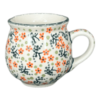 A picture of a Polish Pottery Small Belly Mug (Peach Blossoms) | K067S-AS46 as shown at PolishPotteryOutlet.com/products/7-oz-belly-mug-peach-blossoms-k067s-as46