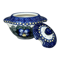 A picture of a Polish Pottery 3" Sugar Bowl (Pansies) | C003S-JZB as shown at PolishPotteryOutlet.com/products/3-sugar-bowl-pansies-c003s-jzb