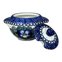 A picture of a Polish Pottery Bowl, Round, Sugar Bowl, 3" in "Pansies" by Manufaktura | C003S-JZB as shown at PolishPotteryOutlet.com/products/3-sugar-bowl-pansies-c003s-jzb