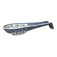 A picture of a Polish Pottery Spoon Rest, Large, 9.25" in "Butterfly Border" by Manufaktura | P007T-P249 as shown at PolishPotteryOutlet.com/products/large-spoon-rest-butterfly-border-p007t-p249