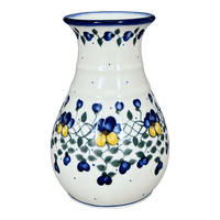 A picture of a Polish Pottery Vase, Tall, 8.5", WR (WR30D) in "Pansy Wreath" by W.R. Ceramika | WR30D-EZ2 as shown at PolishPotteryOutlet.com/products/8-5-tall-vase-pansy-wreath-wr30d-ez2