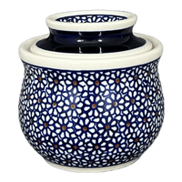 A picture of a Polish Pottery Butter Crock, 4.5" x 3.5" in "Ditsy Daisies" by Zaklady | Y1512-D120 as shown at PolishPotteryOutlet.com/products/butter-crock-ditsy-daisies-y1512-d120