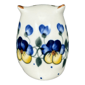 Polish Pottery Figurine, Owl, 3" Small, WR (WR40J) in "Pansy Wreath" by W.R. Ceramika | WR40J-EZ2 Additional Image at PolishPotteryOutlet.com