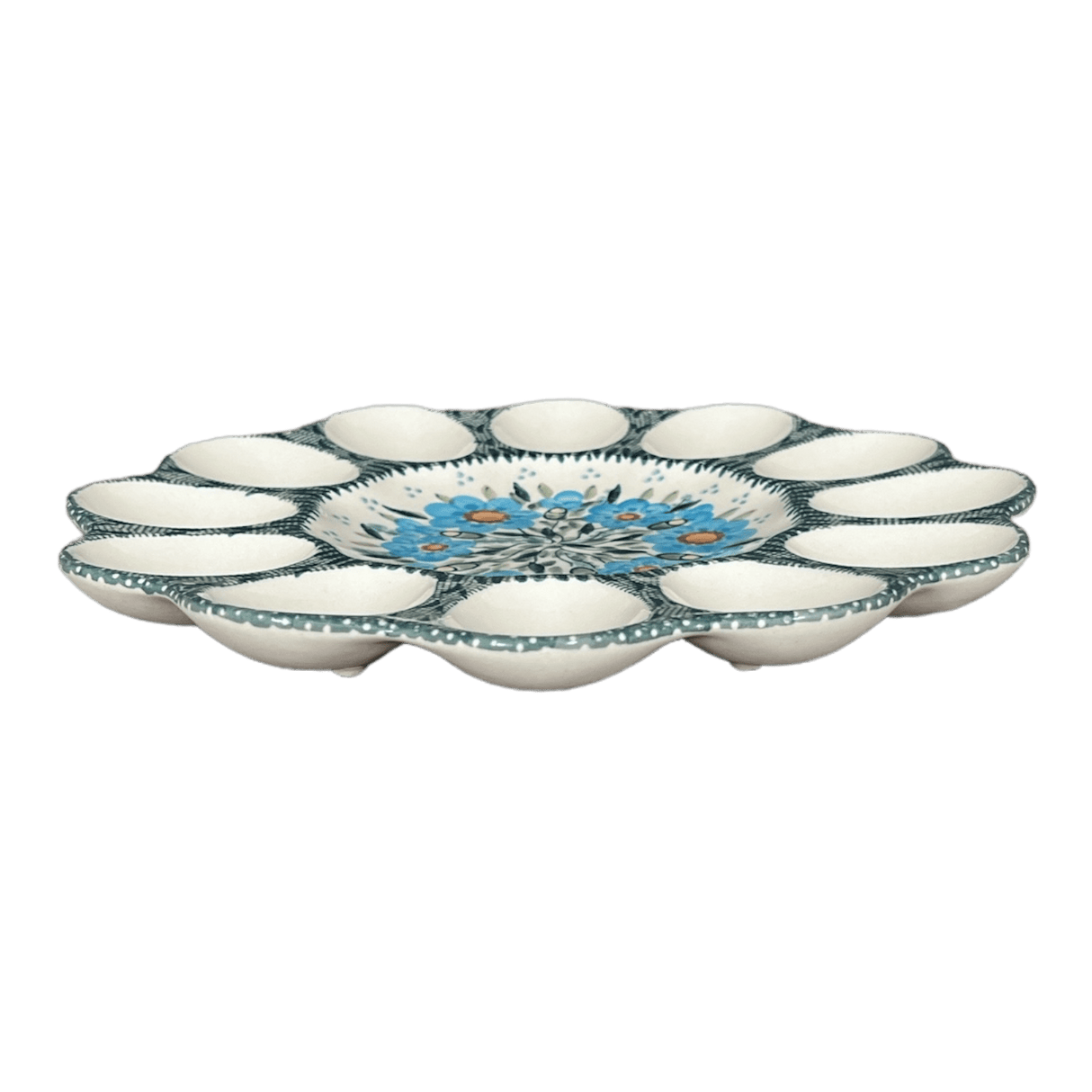 Plate, Round, Egg Plate, 10.25" in "Baby Blue Blossoms" by Manufaktura | T140S-JS49