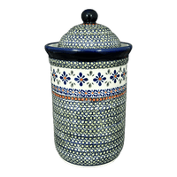 A picture of a Polish Pottery Container, 2 Liter in "Emerald Mosaic" by Zaklady | Y1244-DU60 as shown at PolishPotteryOutlet.com/products/2-liter-container-emerald-mosaic-y1244-du60