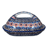 A picture of a Polish Pottery Fancy Butter Dish (Sweet Symphony) | M077S-IZ15 as shown at PolishPotteryOutlet.com/products/7-x-5-fancy-butter-dish-sweet-symphony-m077s-iz15