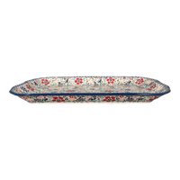 A picture of a Polish Pottery 11.5" x 17" Rectangular Platter (Full Bloom) | P158S-EO34 as shown at PolishPotteryOutlet.com/products/11-5-x-17-platter-full-bloom-p158s-eo34