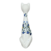 A picture of a Polish Pottery Figurine, Tall Cat, 9.5", WR (WR40C) in "Pansy Wreath" by W.R. Ceramika | WR40C-EZ2 as shown at PolishPotteryOutlet.com/products/wr-9-5-tall-cat-figurine-pansy-wreath-wr40c-ez2