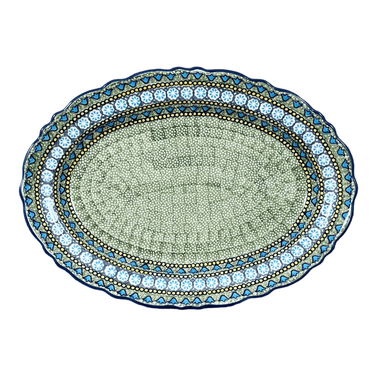 Platter, Oval, Scalloped, 16.75" x 12.25" Large in "Blue Bells" by Manufaktura | P165S-KLDN